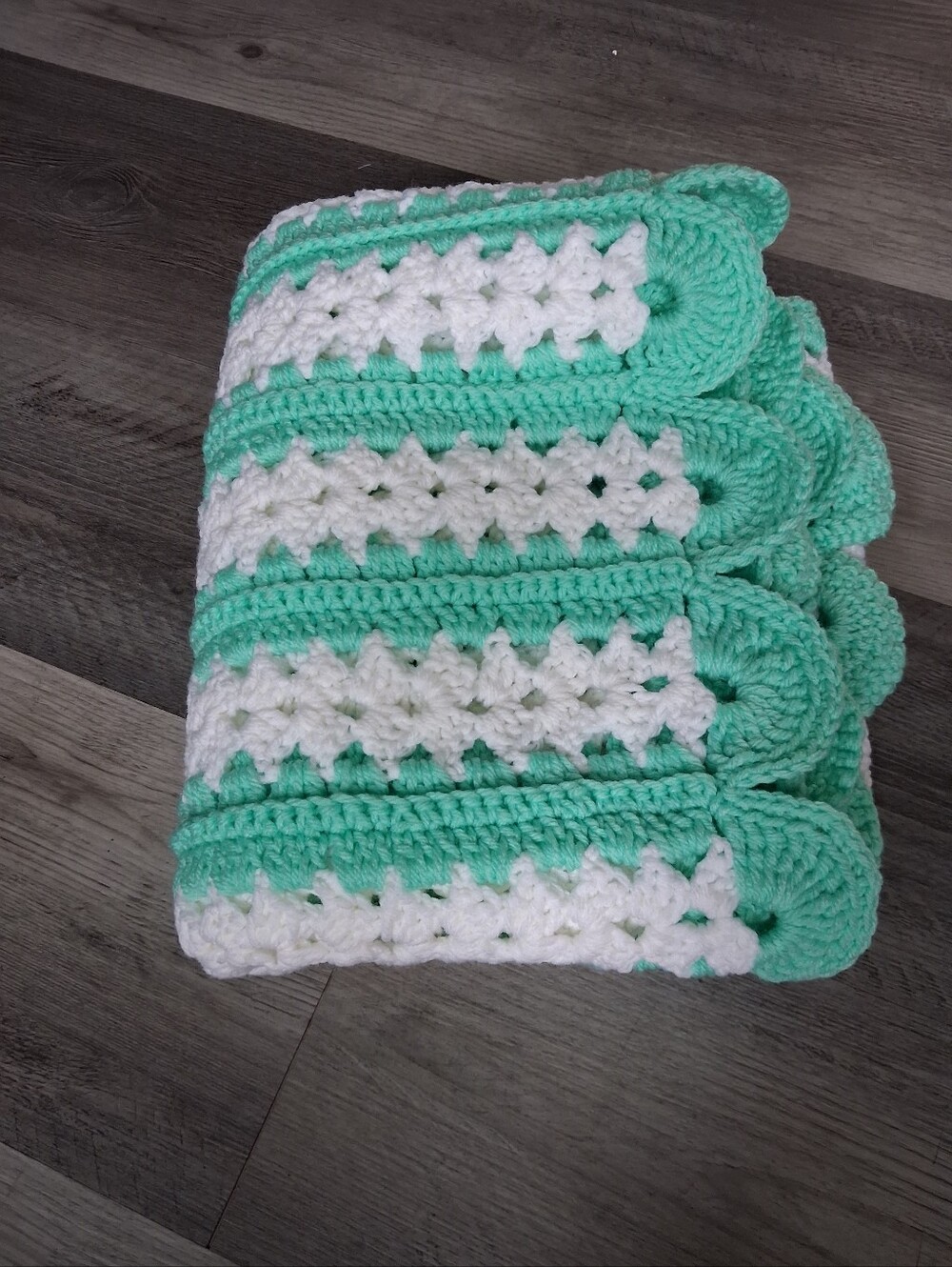 Handmade Mint and White Crochet Throw Blanket - Home Accents